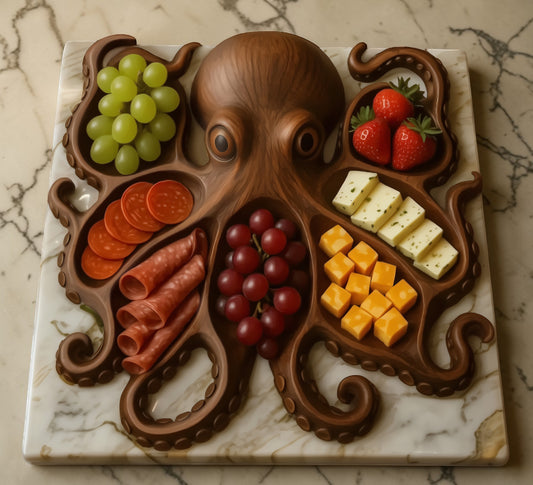 Oceanic Charm | Rustic Serving Platter with Unique Octopus Design | Handcrafted Wood Board for Memorable Gatherings 2