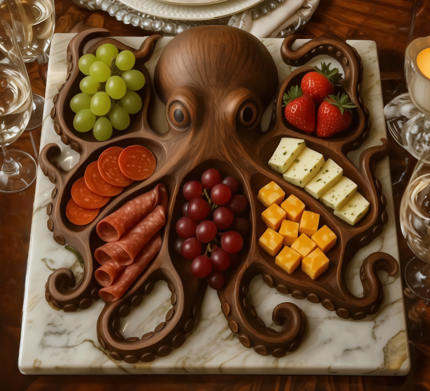 Oceanic Charm | Rustic Serving Platter with Unique Octopus Design | Handcrafted Wood Board for Memorable Gatherings 2