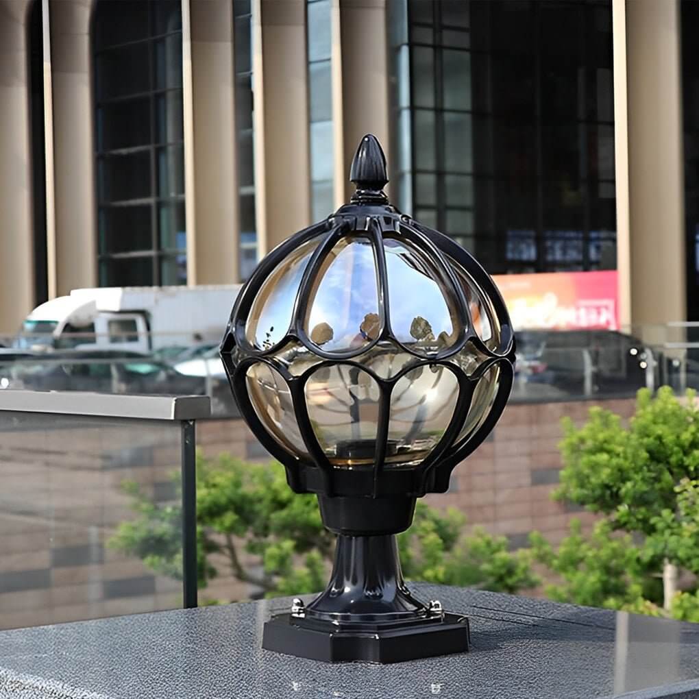 Outdoor Globe Pillar Lights | Elegant Outdoor Lighting with Retro Glass Shade | Perfect for Gardens and Pathways 0
