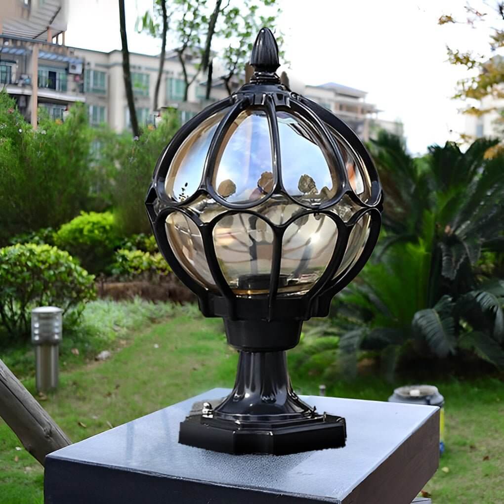 Outdoor Globe Pillar Lights | Elegant Outdoor Lighting with Retro Glass Shade | Perfect for Gardens and Pathways 10