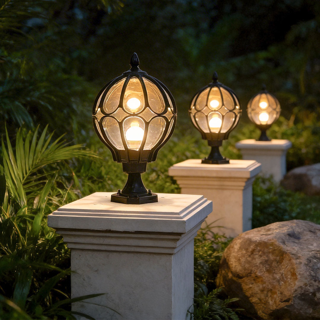 Outdoor Globe Pillar Lights | Elegant Outdoor Lighting with Retro Glass Shade | Perfect for Gardens and Pathways 2