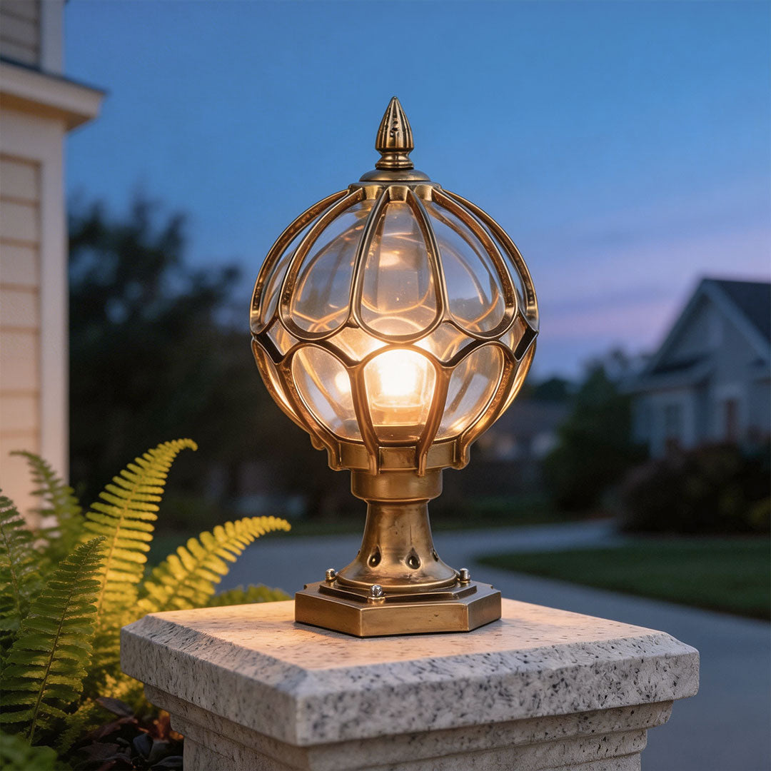 Outdoor Globe Pillar Lights | Elegant Outdoor Lighting with Retro Glass Shade | Perfect for Gardens and Pathways 4