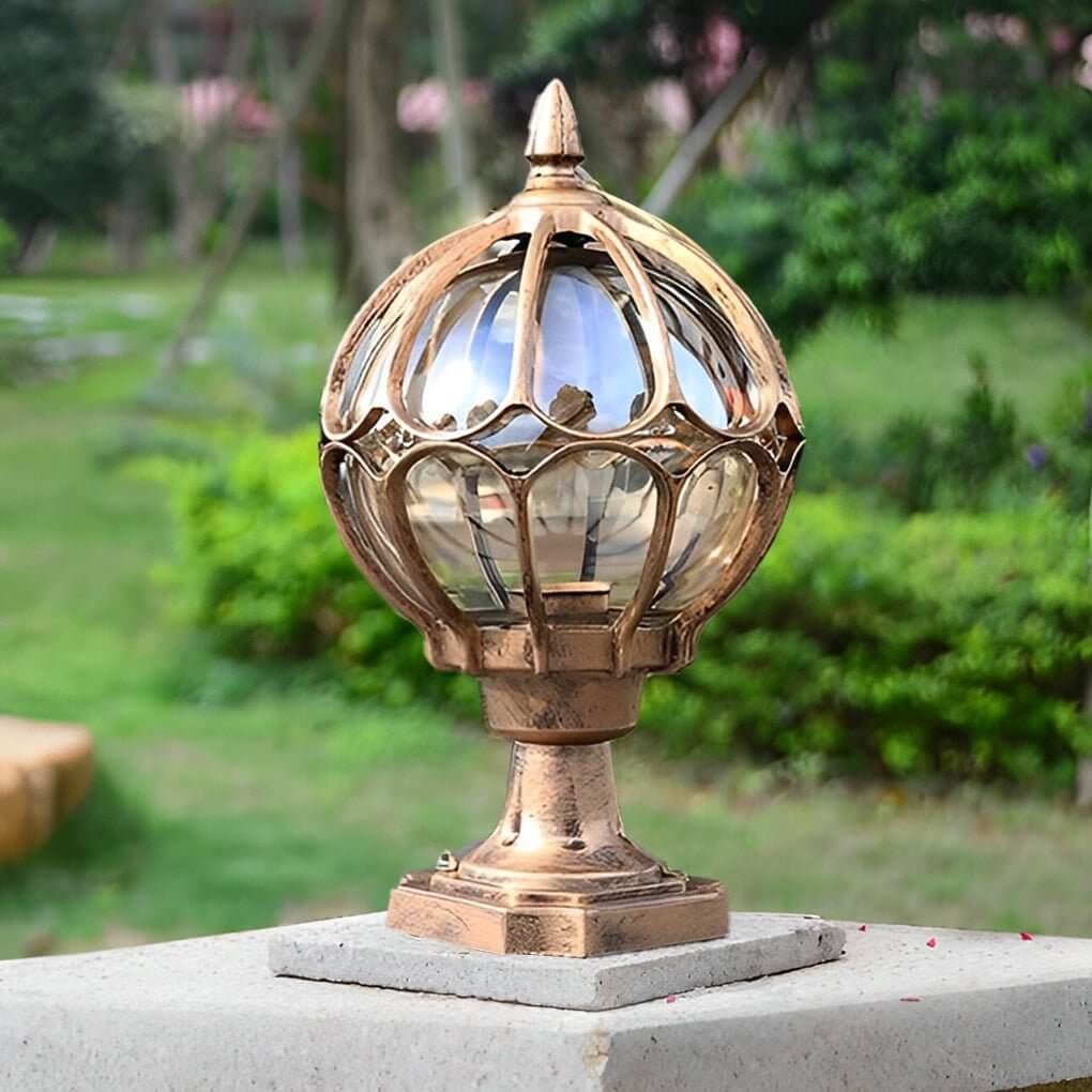Outdoor Globe Pillar Lights | Elegant Outdoor Lighting with Retro Glass Shade | Perfect for Gardens and Pathways 9