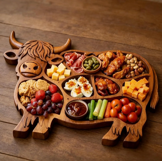 Rustic Cow | Large Charcuterie Board with Multiple Compartments | Handcrafted Wooden Meat and Cheese Tray for Memorable Gatherings 0