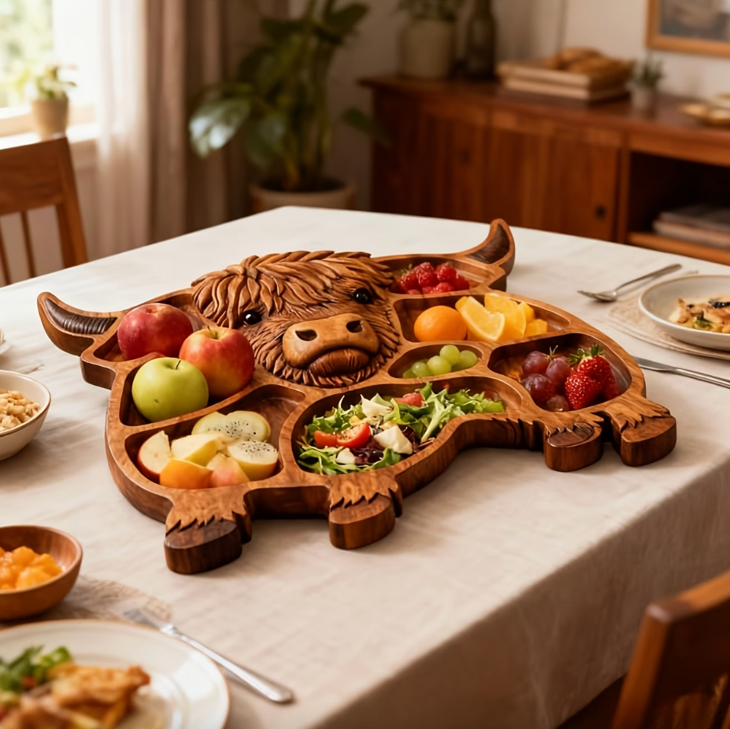 Rustic Cow | Large Charcuterie Board with Multiple Compartments | Handcrafted Wooden Meat and Cheese Tray for Memorable Gatherings 1