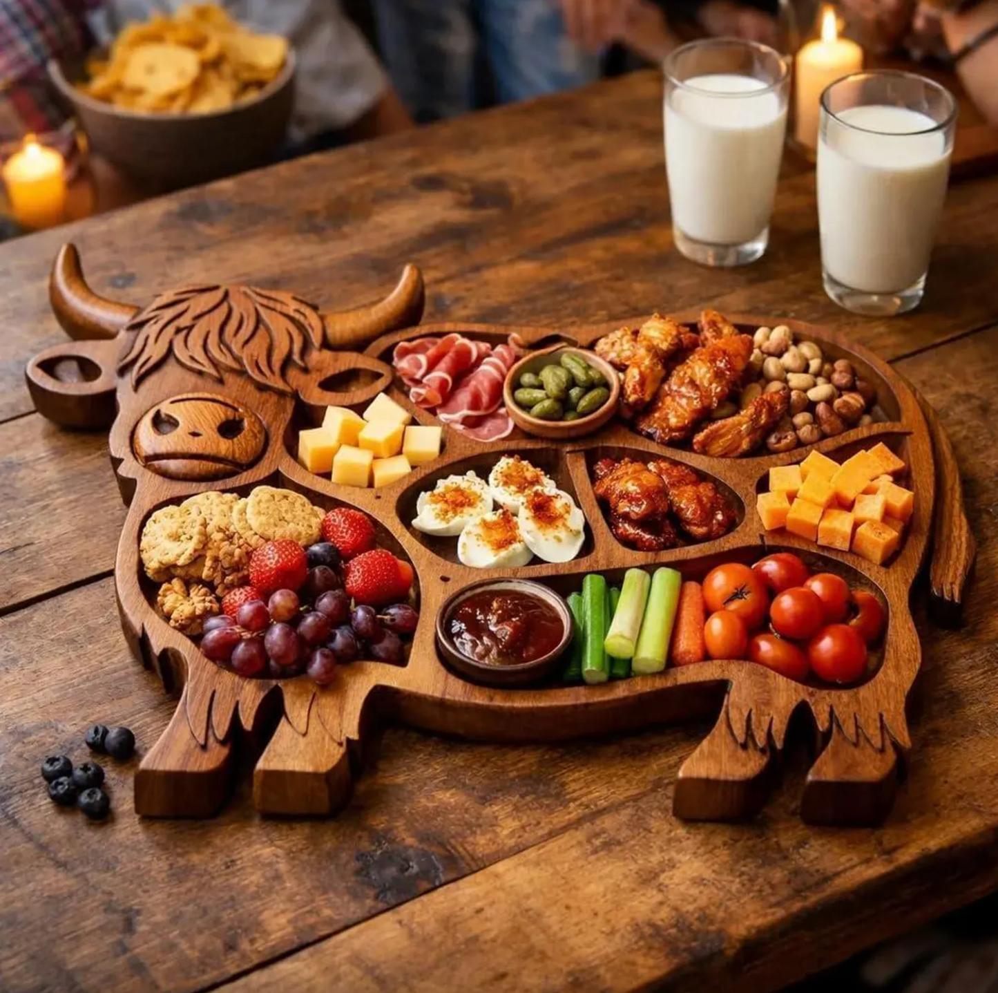 Rustic Cow | Large Charcuterie Board with Multiple Compartments | Handcrafted Wooden Meat and Cheese Tray for Memorable Gatherings 2