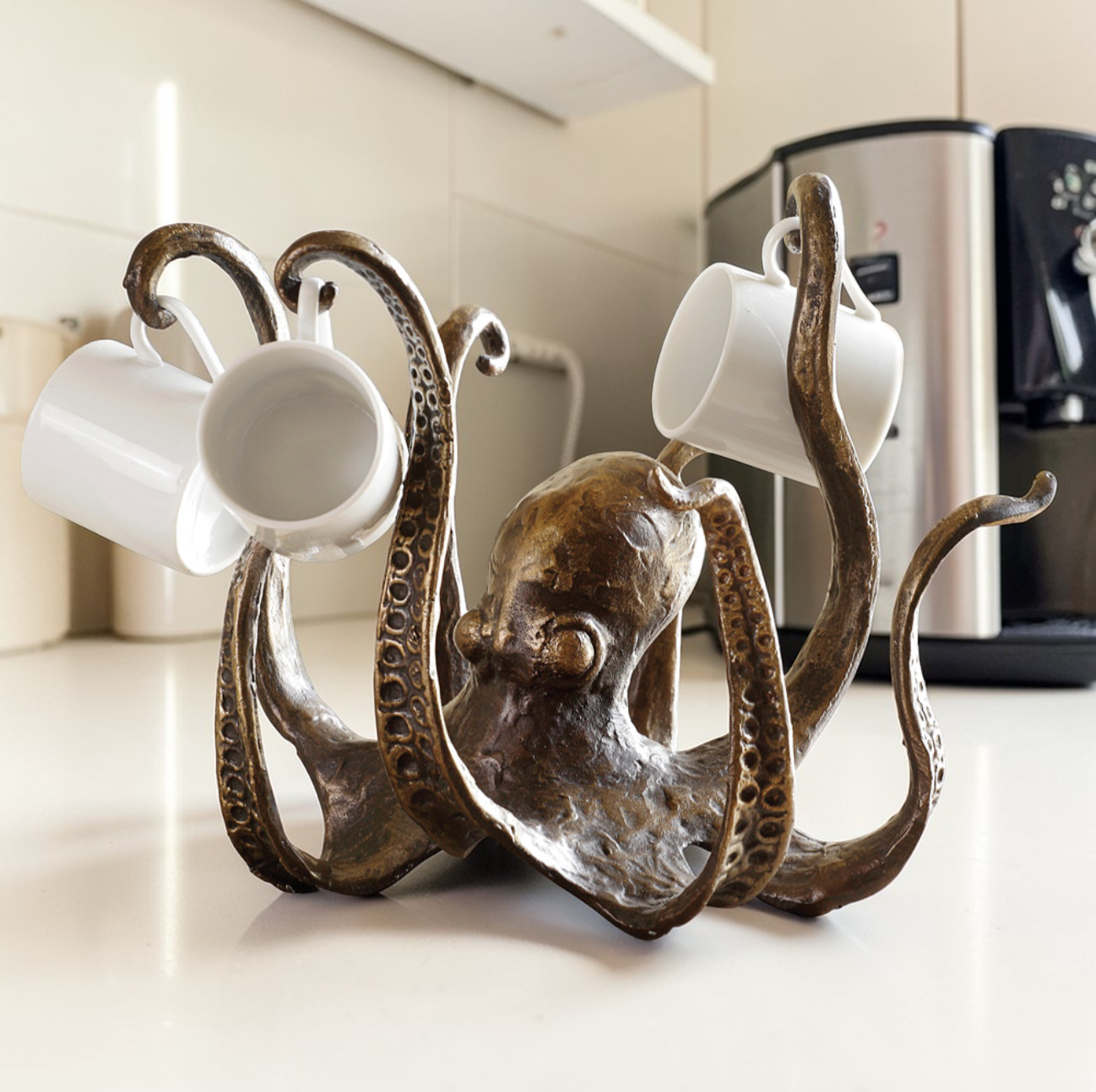 Rustic Octopus Mug Tree with Tentacle Hooks | Unique Coffee Mug Holder for Stylish Kitchen Organization 0