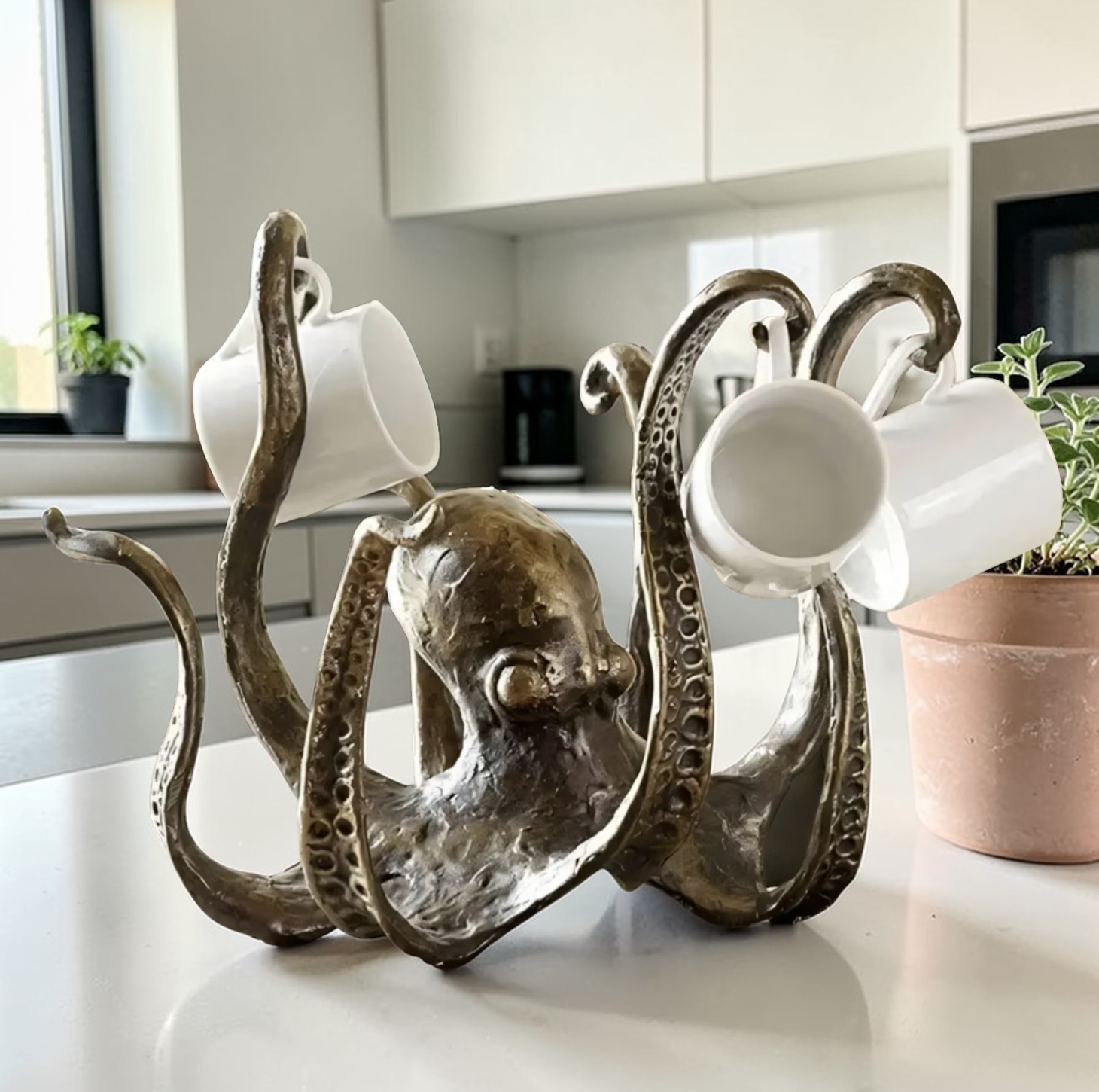 Rustic Octopus Mug Tree with Tentacle Hooks | Unique Coffee Mug Holder for Stylish Kitchen Organization 1