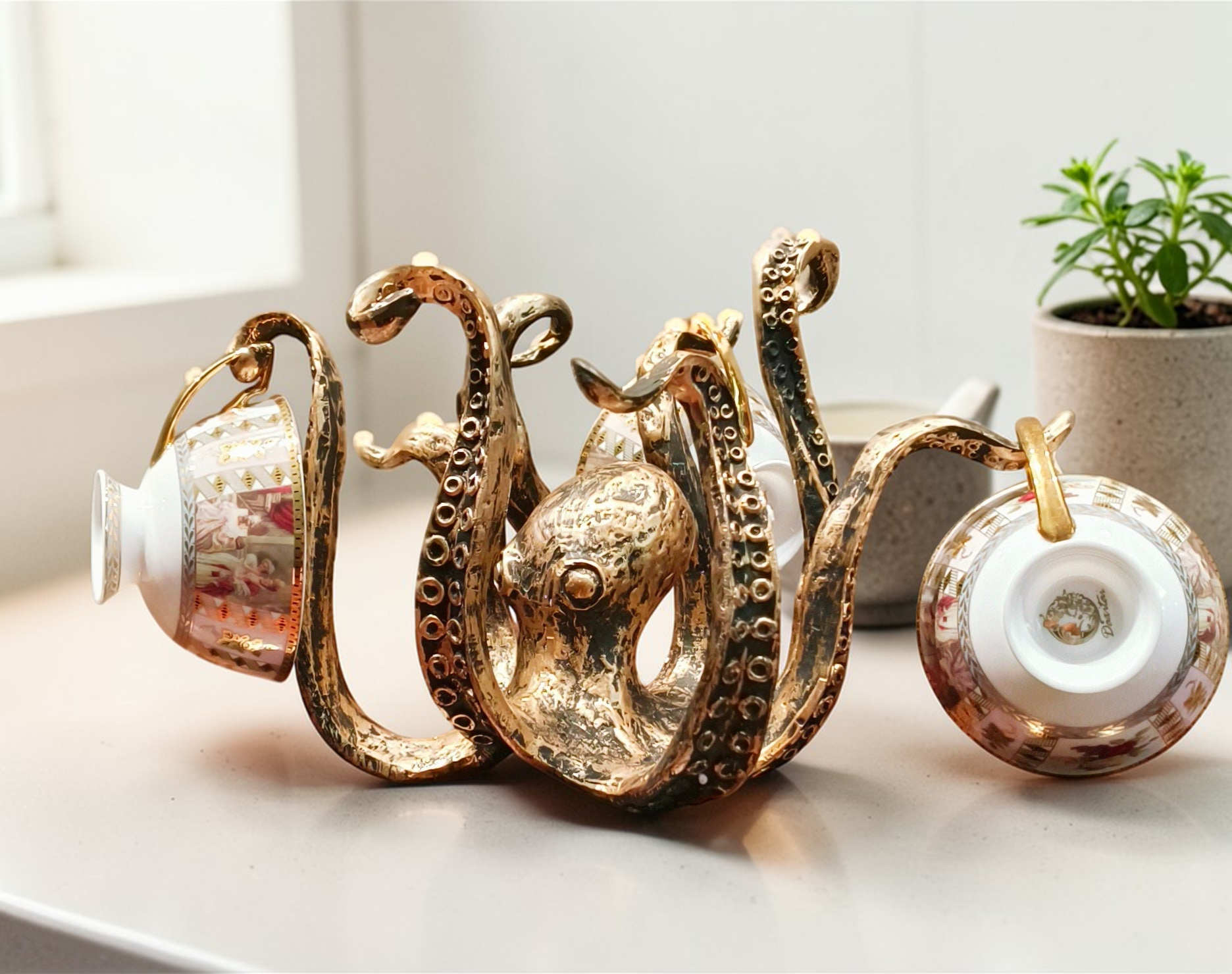 Rustic Octopus Mug Tree with Tentacle Hooks | Unique Coffee Mug Holder for Stylish Kitchen Organization 3