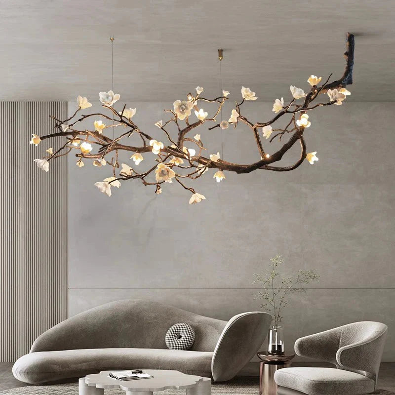 Rustic Tree Branch Chandelier Light with Dimmable LED Bulbs | Customizable Design for Ambient Dining Room Illumination 0