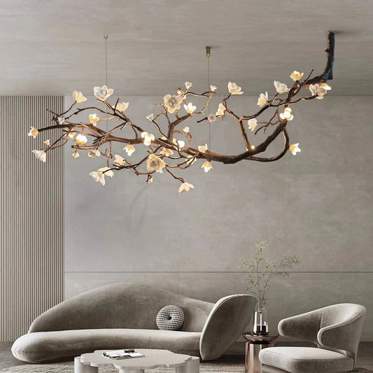 Rustic Tree Branch Chandelier Light with Dimmable LED Bulbs | Customizable Design for Ambient Dining Room Illumination 0