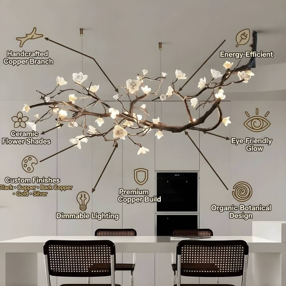 Rustic Tree Branch Chandelier Light with Dimmable LED Bulbs | Customizable Design for Ambient Dining Room Illumination 7