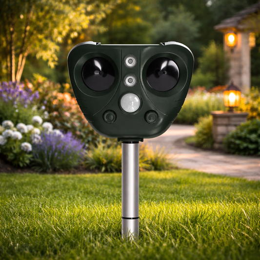 EcoGuard | Ultrasonic Bird Repeller with Solar Power & LED Lights | Effective Bird Deterrent for Garden Protection