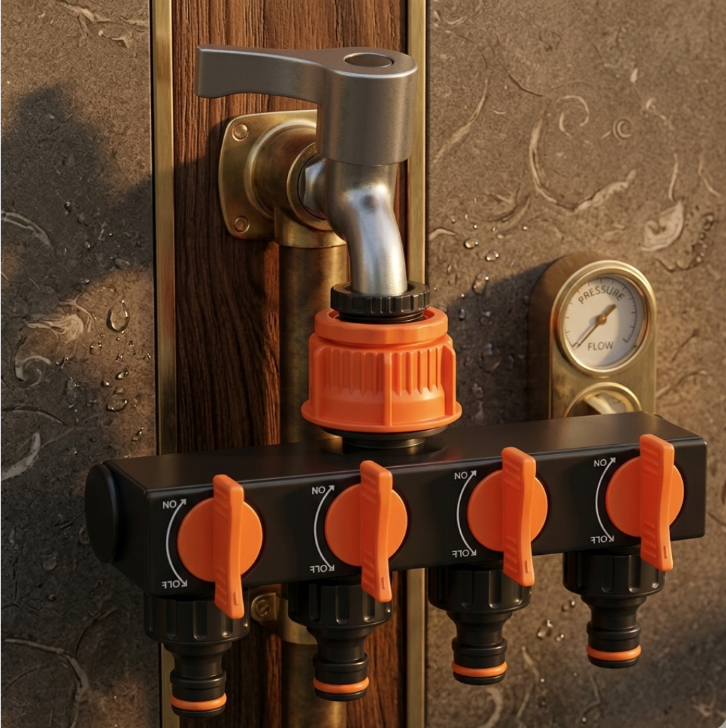 Garden Hose Splitter | 4-Way Brass Hose Splitter with Adjustable Flow Valves | Durable Design for Efficient Watering