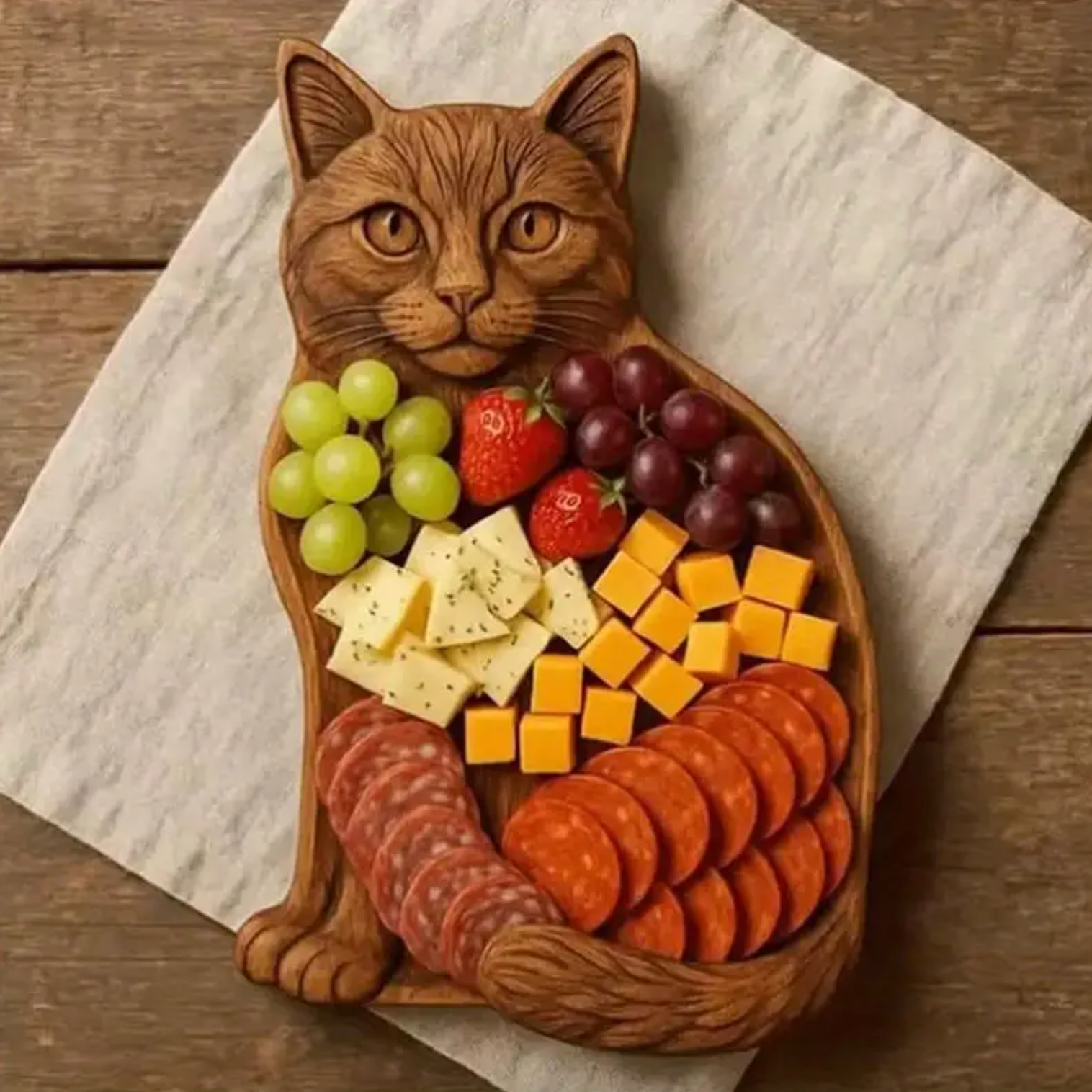 Whimsical Cat-Shaped Serving Platter with Handcrafted Details | Unique Serving Board for Entertaining 0