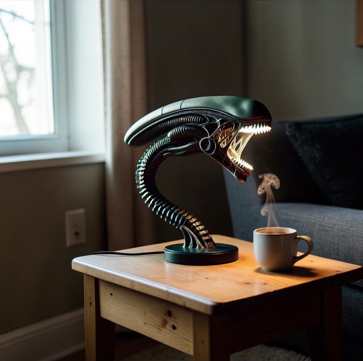 Galactic Terror | Alien Desk Lamp with Intricate Biomechanical Design | USB Powered LED Lighting for Unique Home Decor