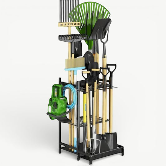 Heavy-Duty Garden Tool Rack | Three-Tier Storage with Optional Wheels | Efficient Organizer for Sheds and Garages