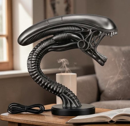 Rinef Alien Desk Lamp with biomechanical design, dark grey resin, USB powered LED lighting.