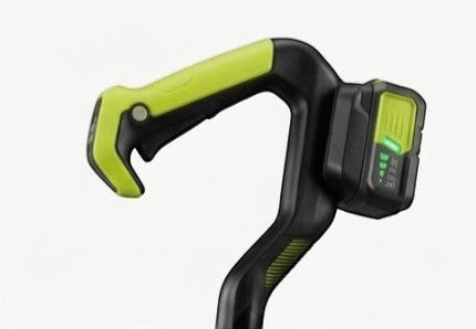 Rinef cordless weed eater handle with green battery indicator and black grip.