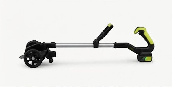 Rinef cordless weed eater with adjustable blades, telescoping shaft, and battery power. Black and green.