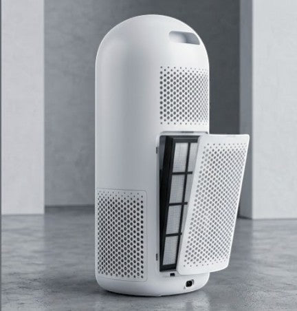 Rinef portable bladeless air conditioner with white ABS casing and removable filter. USB rechargeable for home and travel.