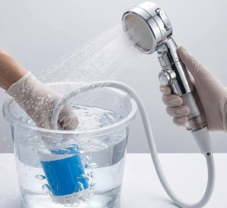 Rinef portable shower pump with adjustable flow, USB rechargeable, for outdoor hygiene and camping.