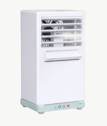 Rinef Personal Oasis white portable AC mini air conditioner with 3-in-1 functionality, USB powered, compact design.